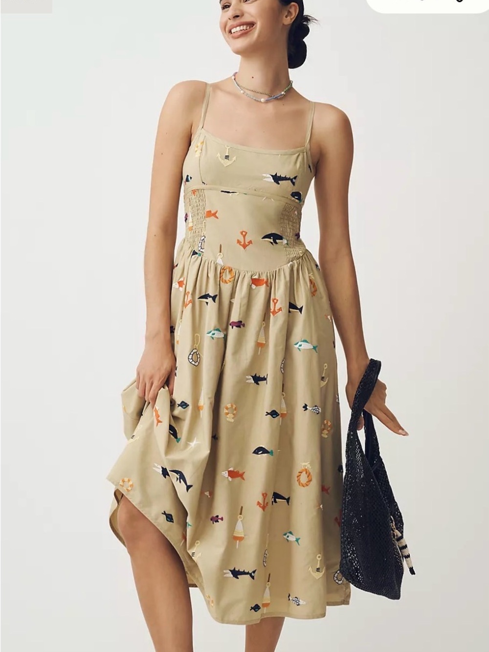 Anthropologie Maeve Sleeveless Square-Neck Drop-Waist Midi Dress
